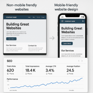 SEO analytics showing mobile friendly website performance