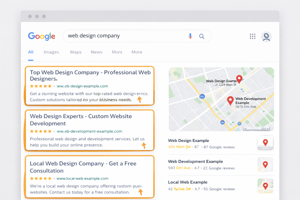 local seo web design London search results