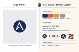 Difference between a logo and a brand identity — logo vs full brand board