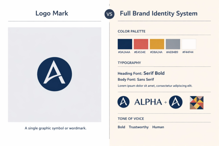 Difference between a logo and a brand identity — logo vs full brand board