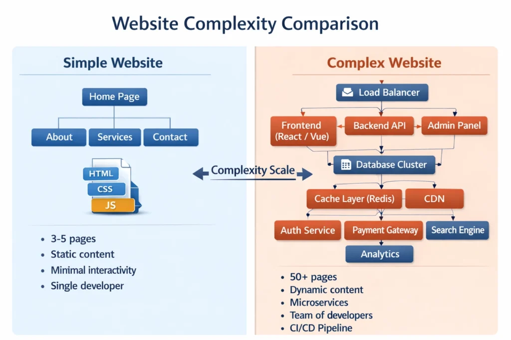 simple vs complex website design comparison