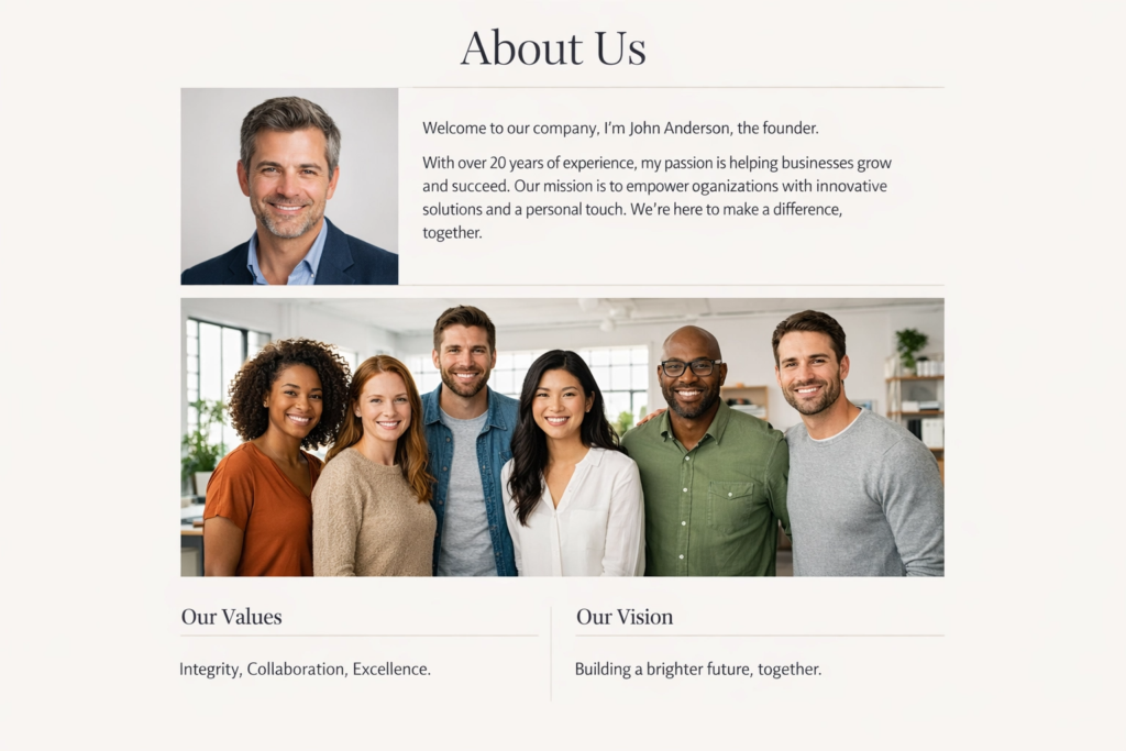About Us page with real team photos to build website credibility