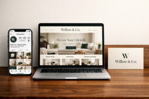 Consistent brand identity design across social media, web and print for a small UK business