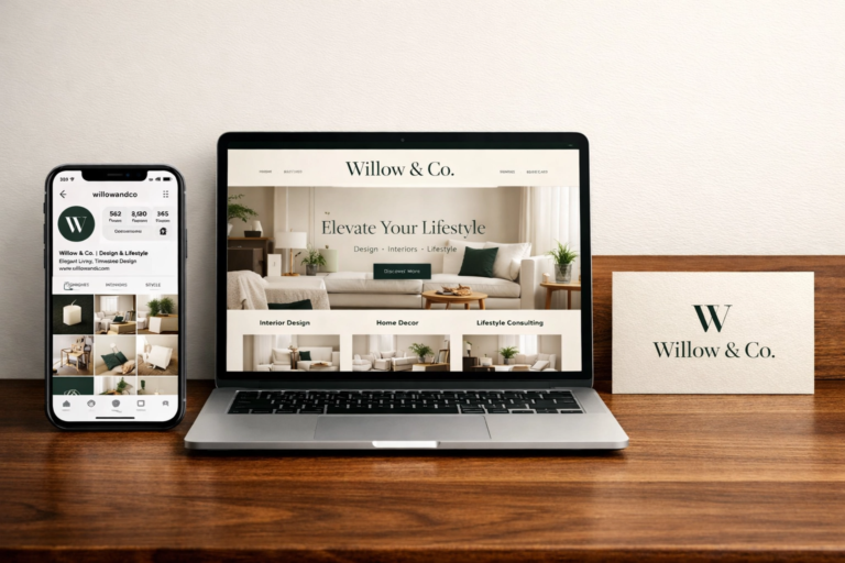 Consistent brand identity design across social media, web and print for a small UK business