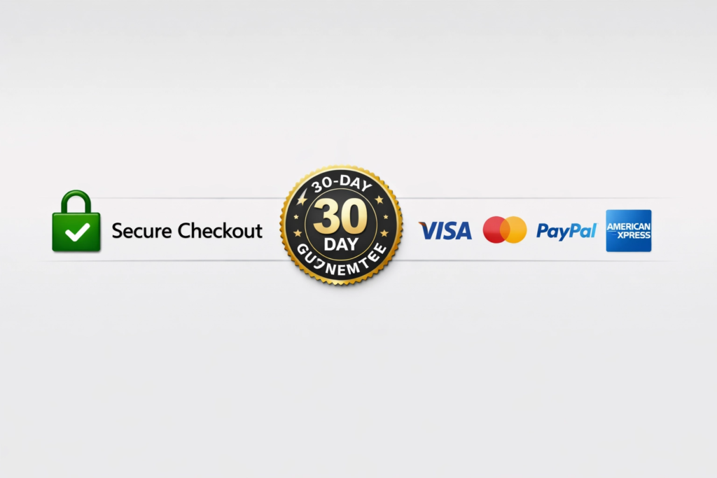 Trust badges for website — SSL certificate, money-back guarantee and payment icons