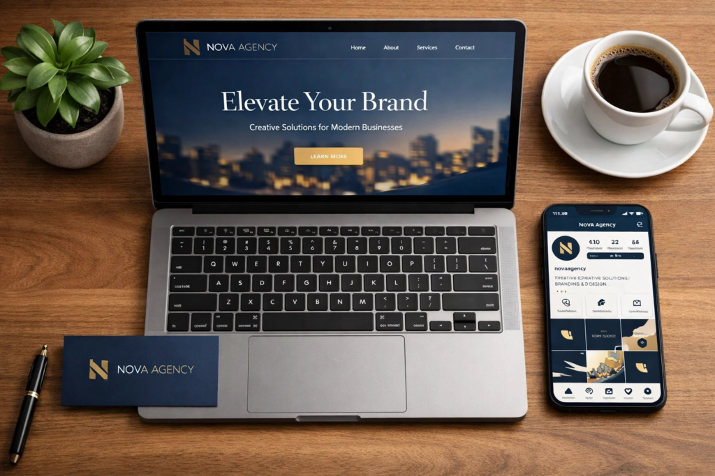 Consistent brand identity across website, social media and print materials