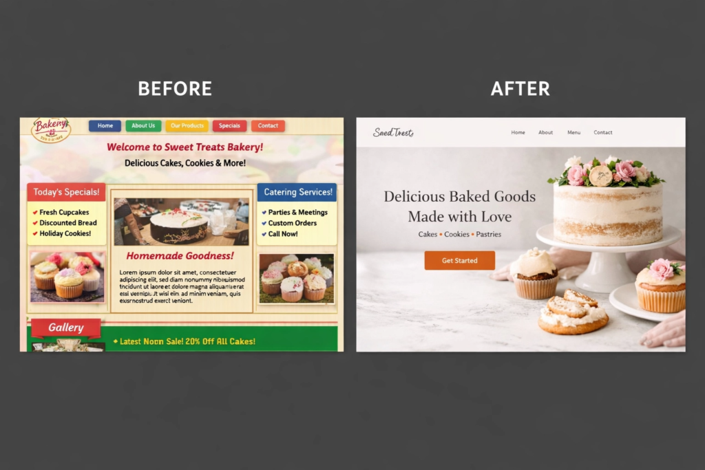 Professional website design before and after — building trust through better layout