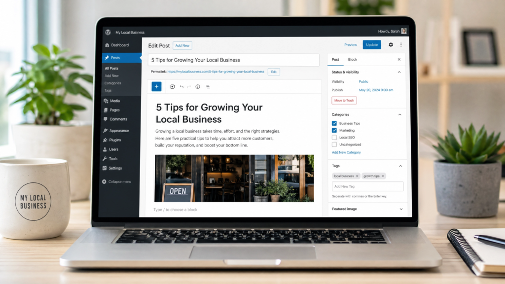 WordPress dashboard showing how small business owners can easily manage their own website