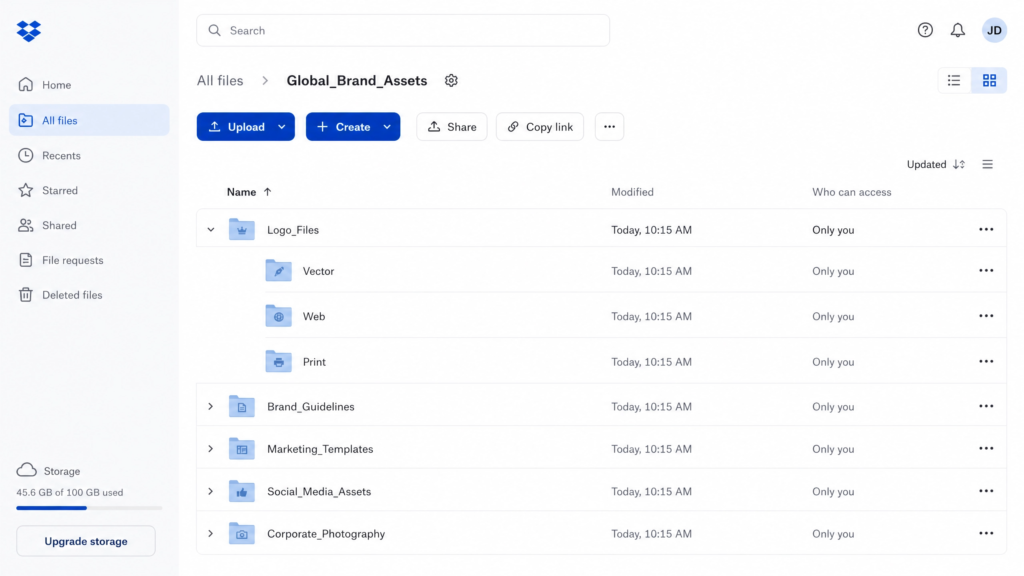 Organised brand asset folder with logo file formats