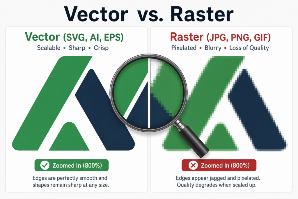 Vector logo file compared with raster logo file